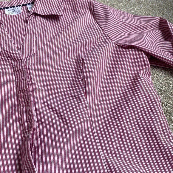 Riders by Lee Easy Care Pinstripe Pin Striped Button Down Blouse Red Pink Size S - Picture 10 of 12
